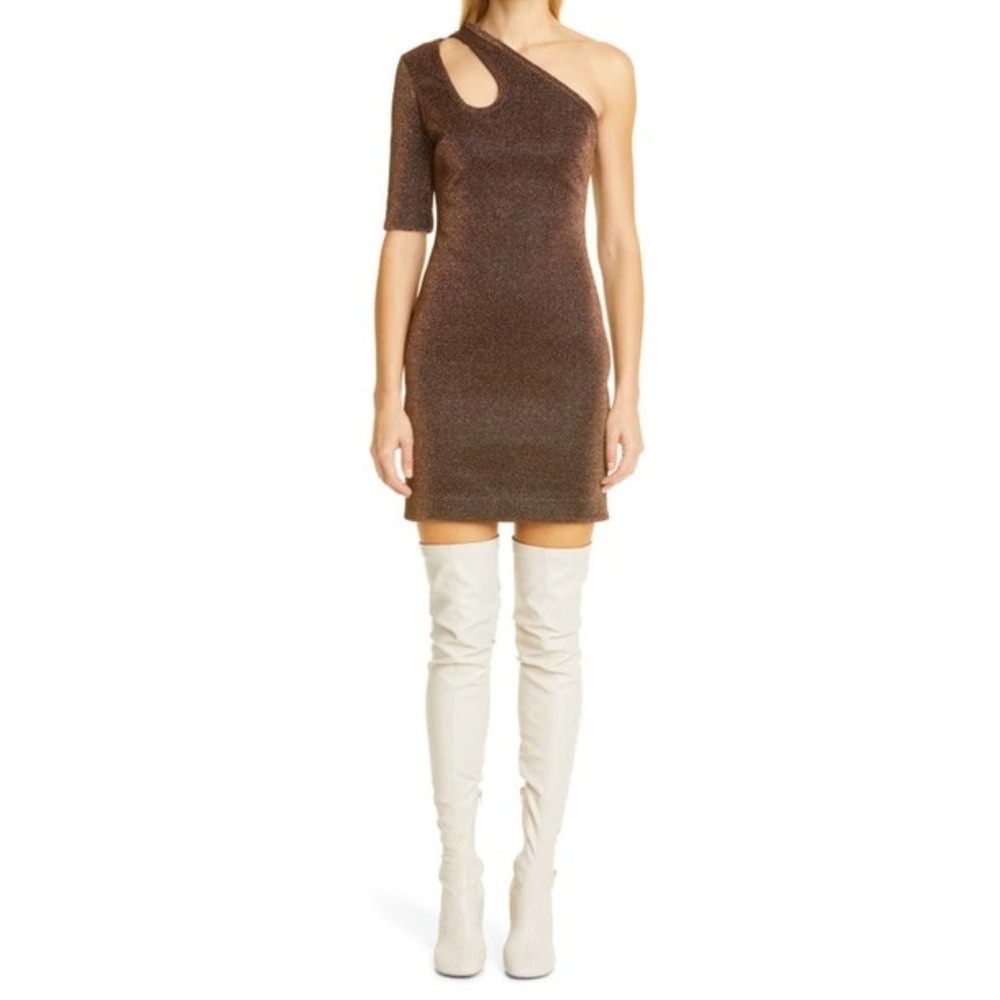 NWT Stella McCartney Darla One Shoulder Metallic Bronze Mini Dress Sz 38 Glamour